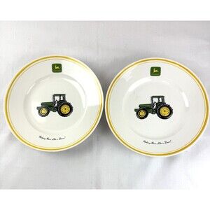 John Deere Tractor 9" Salad Plates “Nothing Runs Like a Deere!" Gibson SET OF 2